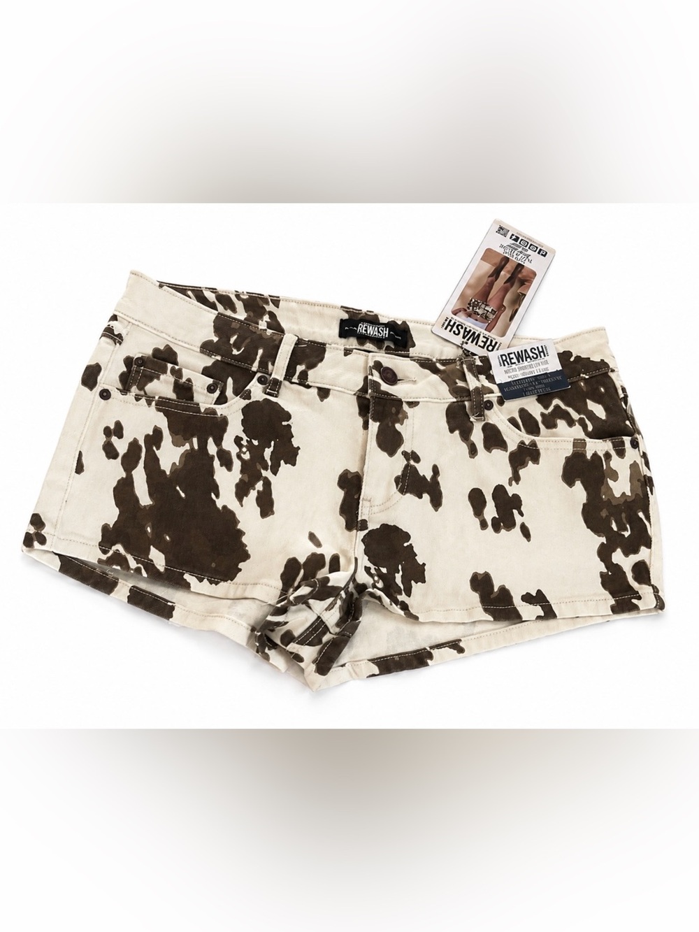 Rewash Cow-Print Denim Shorts in Brown and Cream NWT Size 11/30